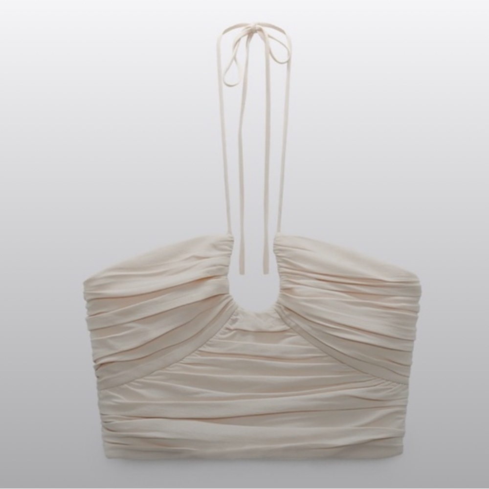 NWOT Zara Draped White Halter Crop Top